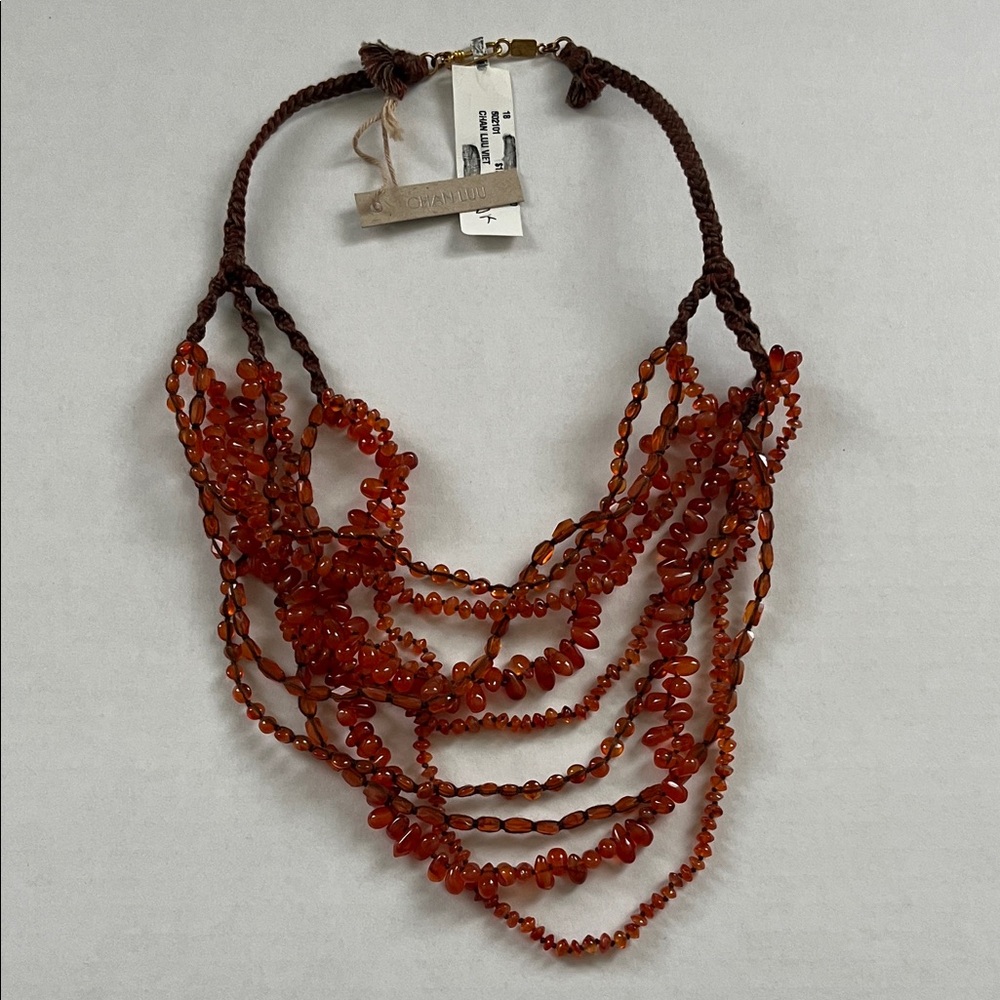 Chan Luu Multistrand Red Beaded Necklace with Braided Cord